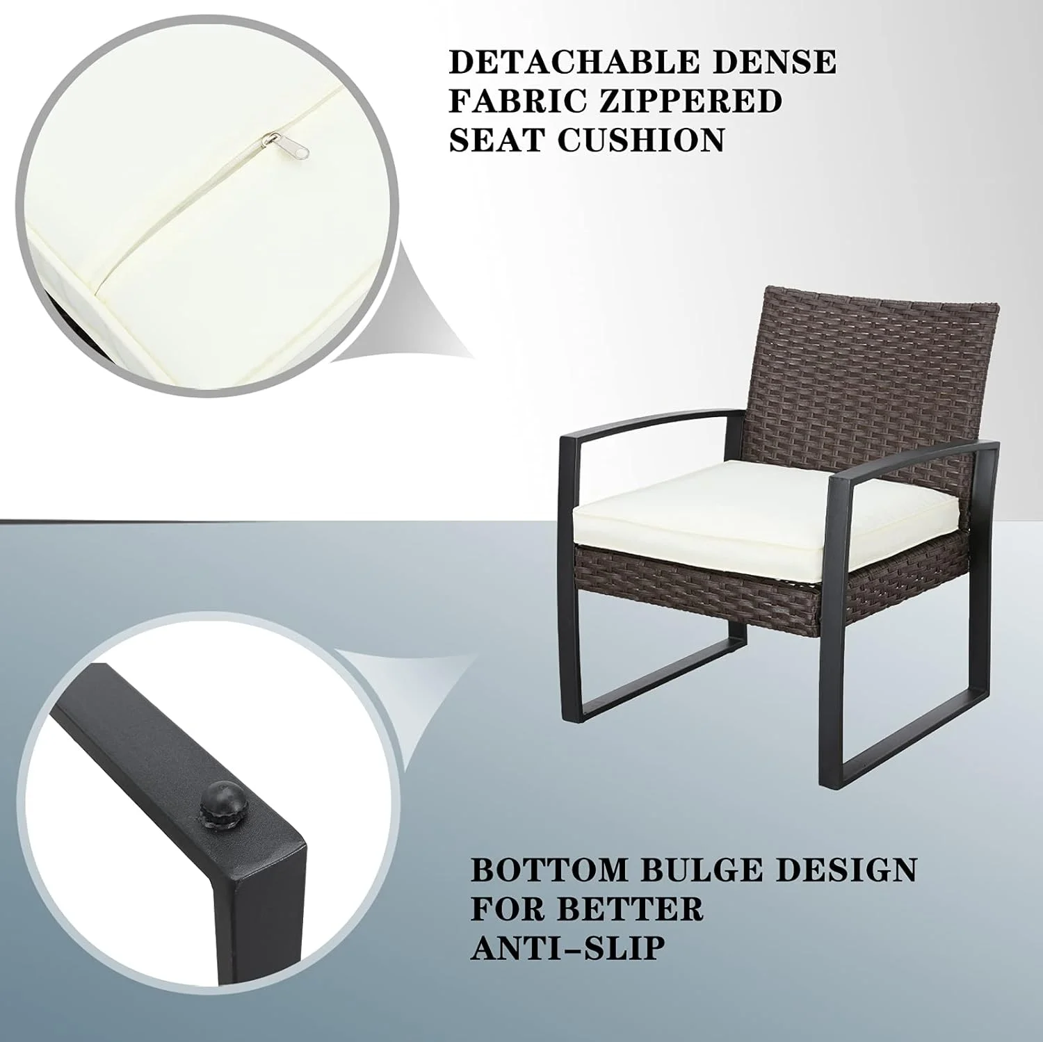 Patio Conversation Set with Rattan Chairs, Ottoman,  Glass Top Side Table |