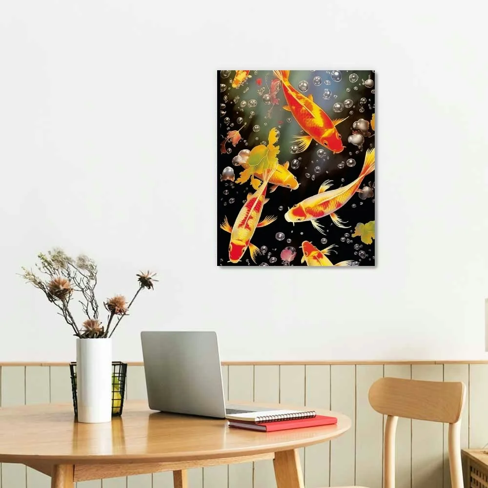 Nawypu Nine Koi Fish Feng Shui Carp Golden Lotus Pond Canvas Poster Print Modern Wall Art Painting Picture Living Room Home Home Decoration Art Gift