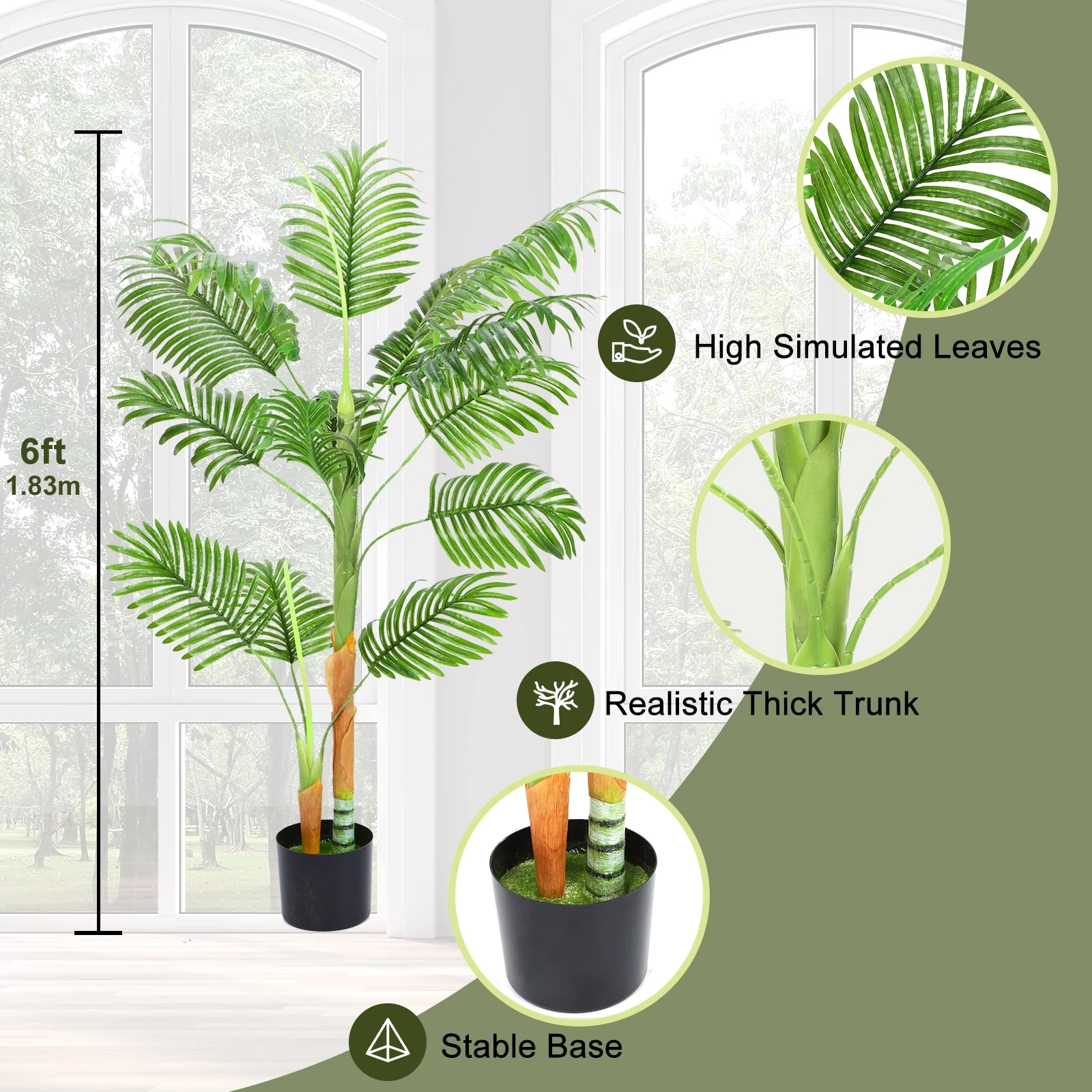 6FT Artificial Areca Palm Plant,Fake Faux Tropical Palm Plant for Home Christmas