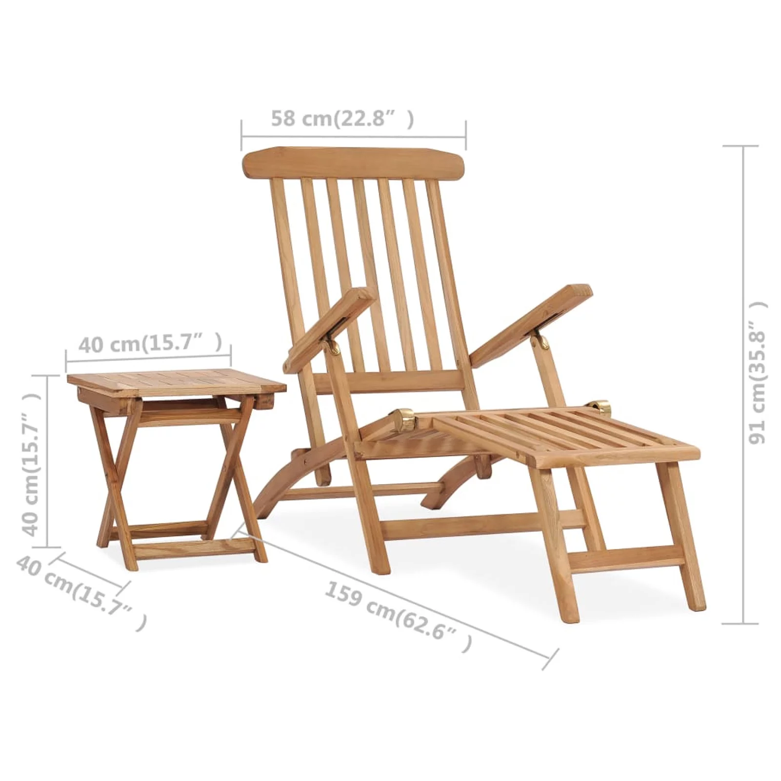 Suzicca Patio Deck Chair with Footrest and Table Solid Teak Wood