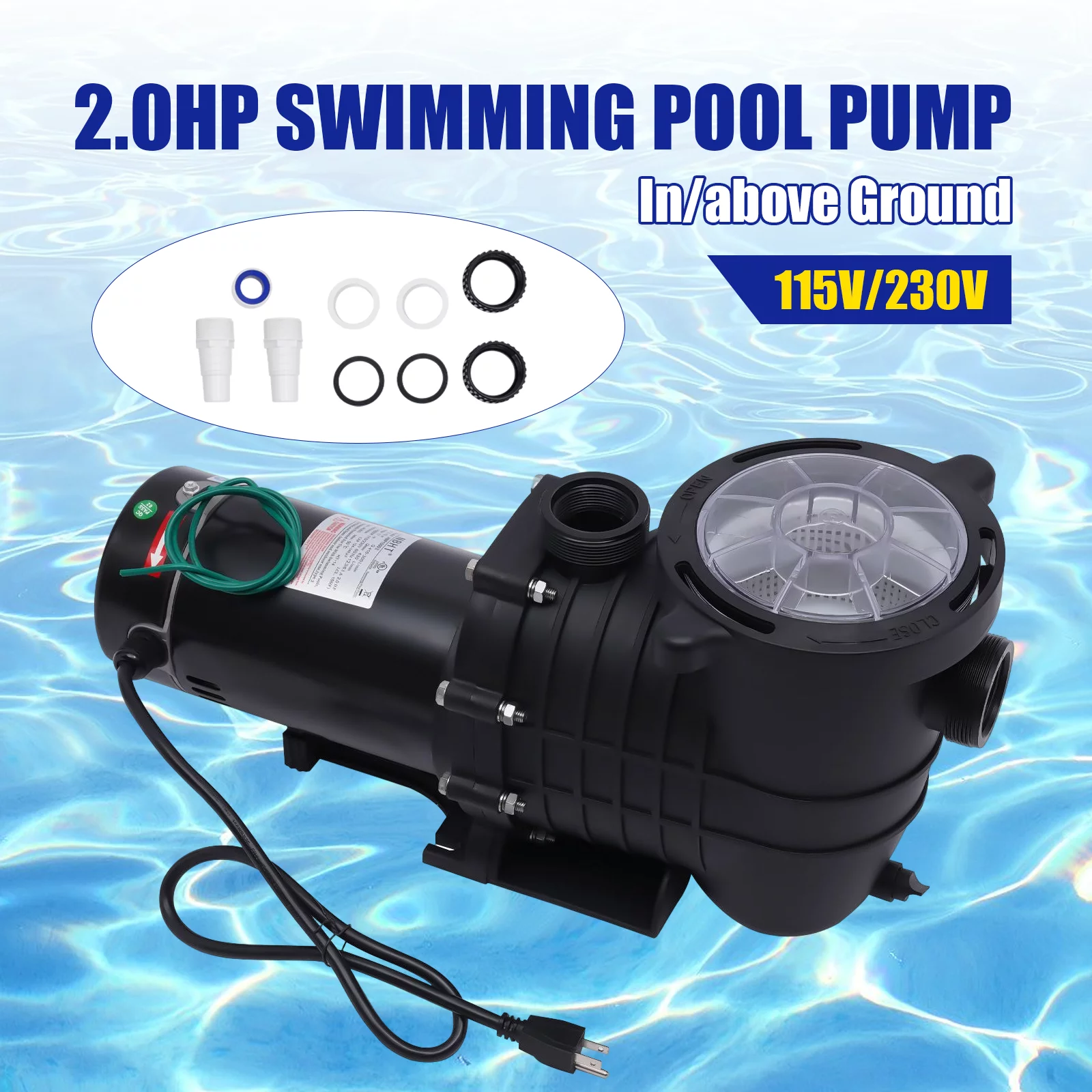 Miumaeov 2HP Pool Pump 6815GPH 1500W Powerful Self Priming Pool Pump In/Aboveground with Strainer Filter Basket