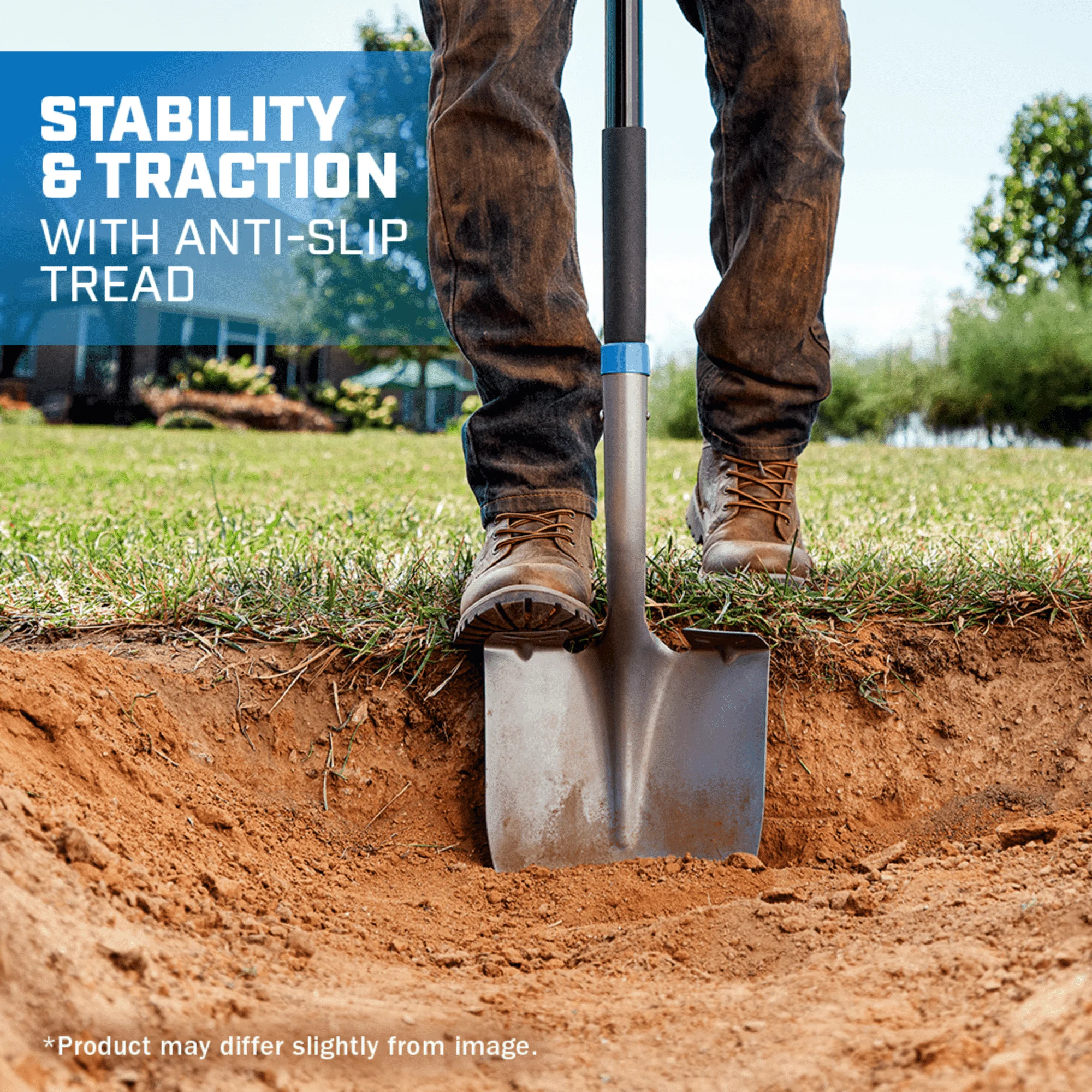 HART Heavy-Duty Steel Digging Shovel with Fiberglass Handle and Anti Slip Step Tread