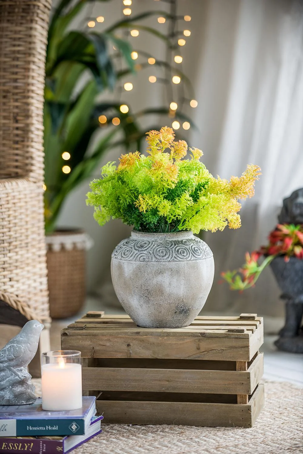A&B Home Gray Round Terracotta Planter with Textured Swirl Pattern 8.3