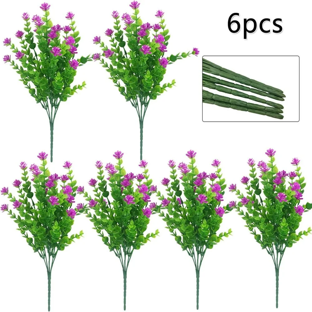 6 Bundles Artificial Flowers for Outdoor Decoration  Spring Summer Decoration UV Resistant Outdoor Greenery Shrubs Flowers Planter Cemetery Home Garden Decor(Fuchsia)