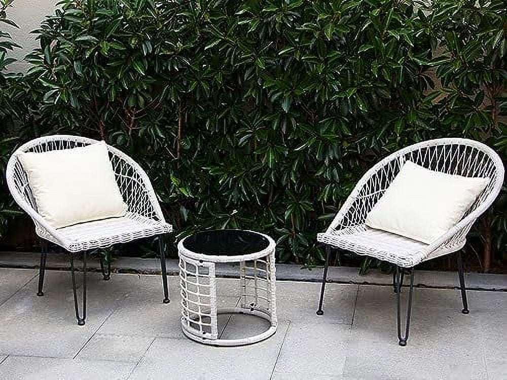 xrboomlife N&V Wicker Patio  Bistro Sets Outdoor Conversation Chair with Glass Table and Cushions for Porch Backyard Garden (Beige)