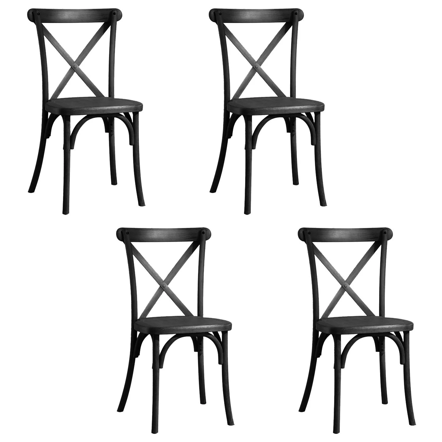Pack of 4 Elegant Black Resin Cross Back Chairs for Dinning Room  Wedding  and Commercial Use