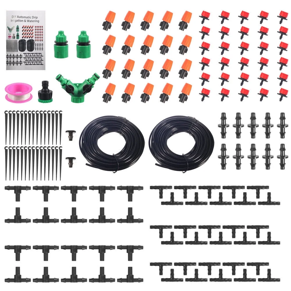KingFurt  130FT Micro Drip Irrigation System Plant Garden Watering Hose Adjustable Sprayer
