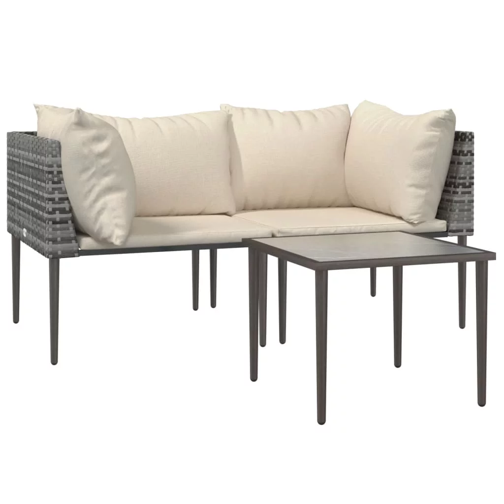 Anself 3 Piece Patio Set with Cushions Gray Poly Rattan