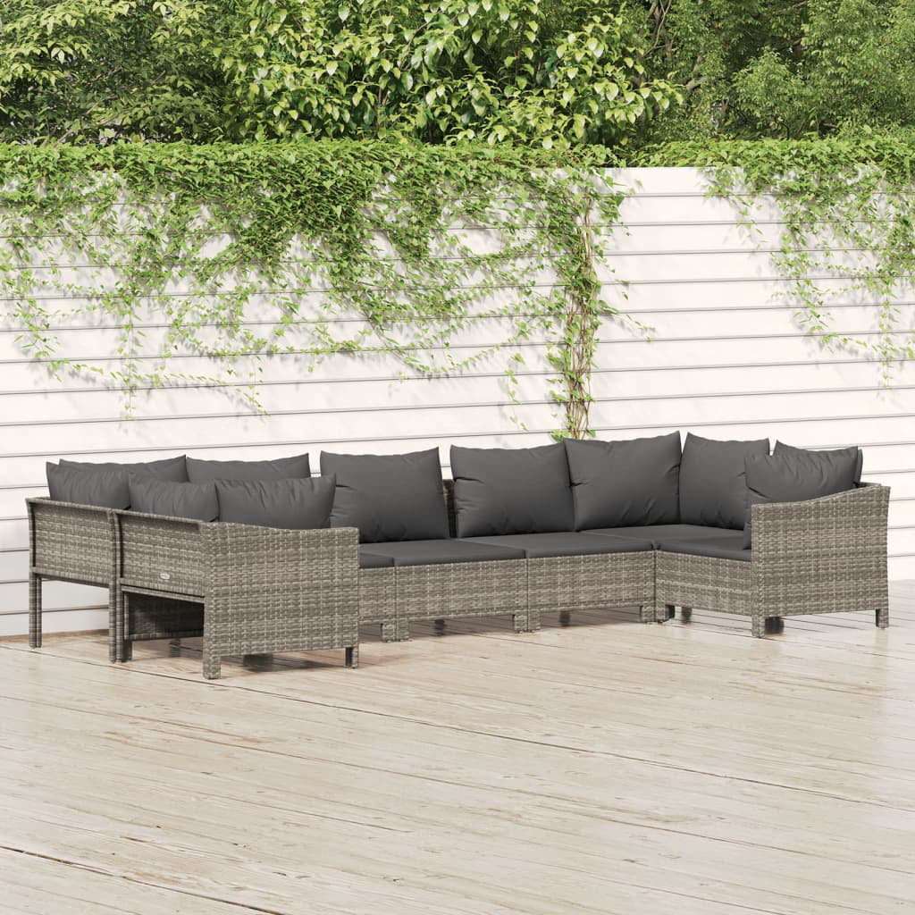 moobody 7 Piece Patio Set with Cushions Gray Poly Rattan