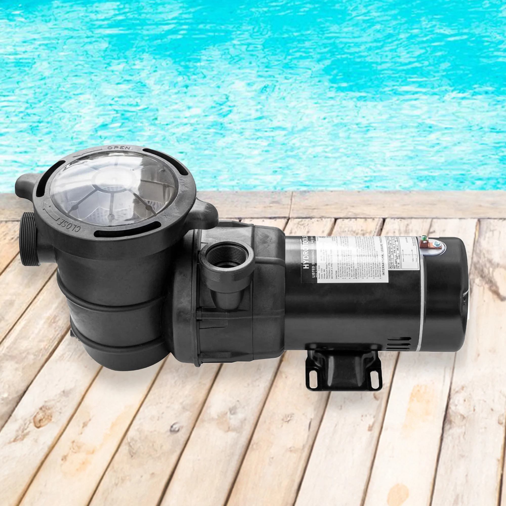 HYDROTOOLS By SWIMLINE 722061 Hydro-Flo 1.5 HP (1.2 THP) 4980 GPH ABOVE GROUND Powerful Pool Pump 1 Speed Extra Large Strainer Basket Vertical Discharge 115V Energy Saving Silent Noise DOE Certified