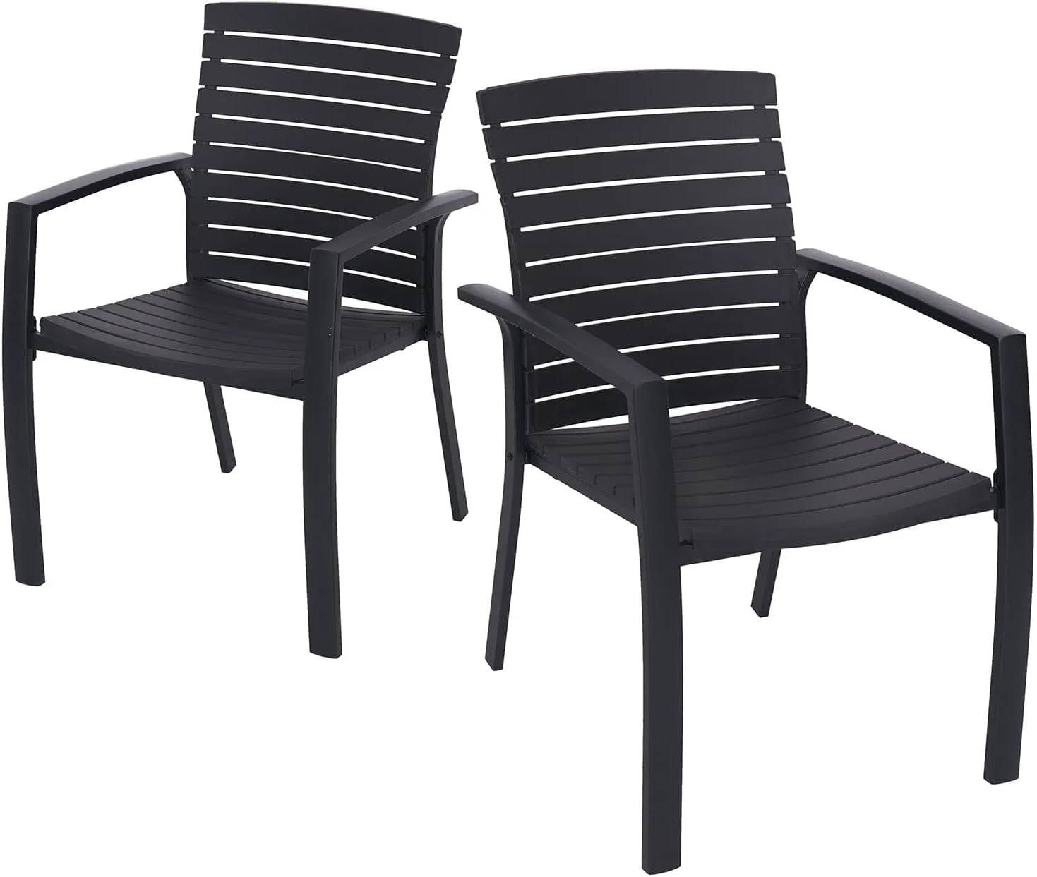 Black Stackable Patio Dining Chairs - Set of 2 - Aluminum - Space Saving - Lawn Furniture for Porch, Garden, Poolside