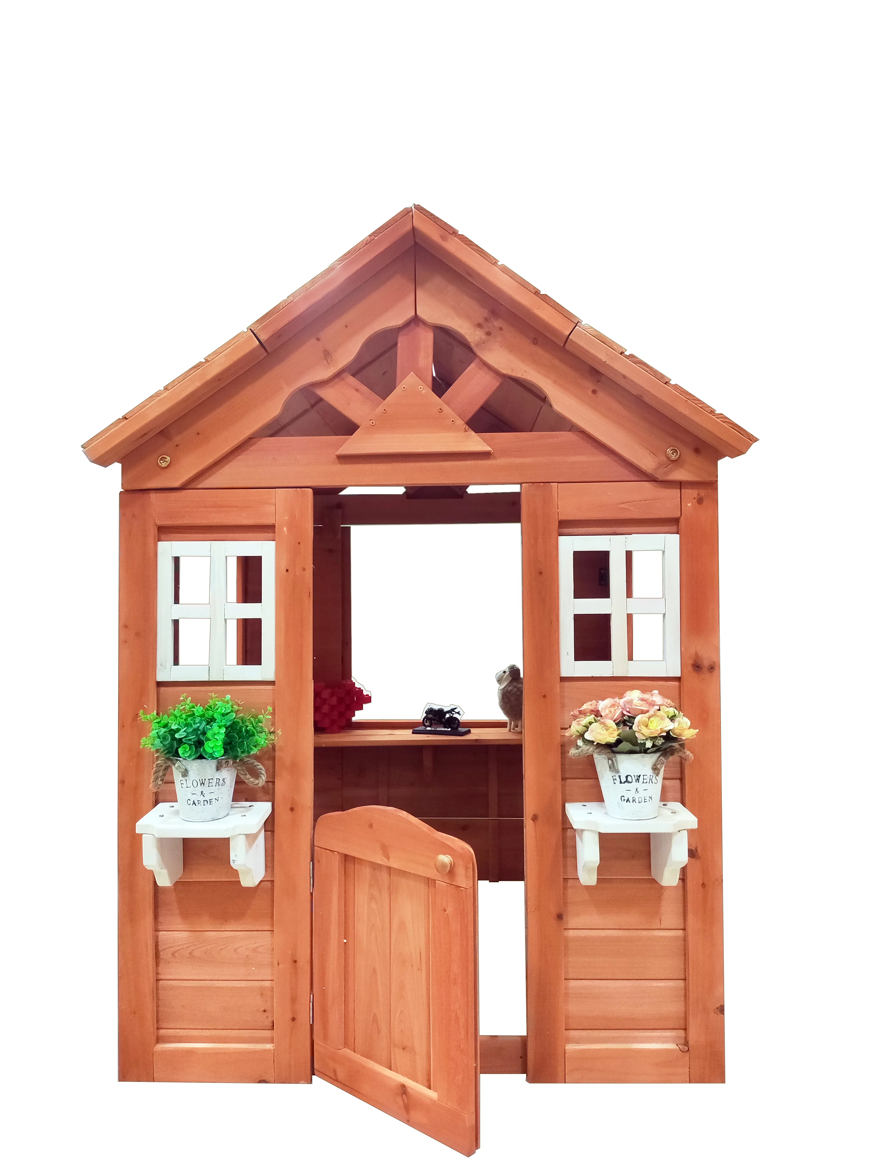 CoSoTower All Wooden Kids Playhouse with 2 Windows and Flowerpot Holder, 42