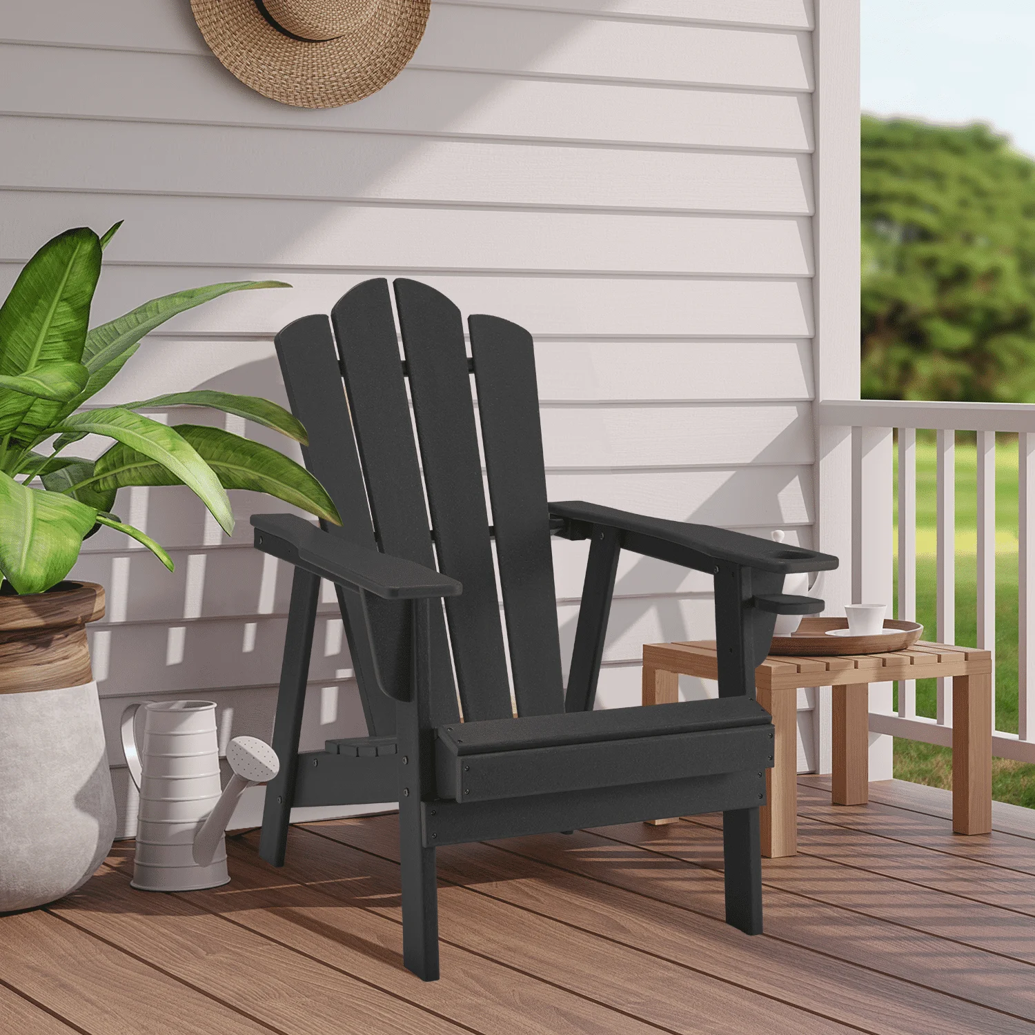 Richryce Adirondack Chair, Patio Chairs, Fire Pit Chairs - HDPE Poly Lumber with Cup Holder, Suitable for Lawn, Backyard, Garden, Patio, Camping