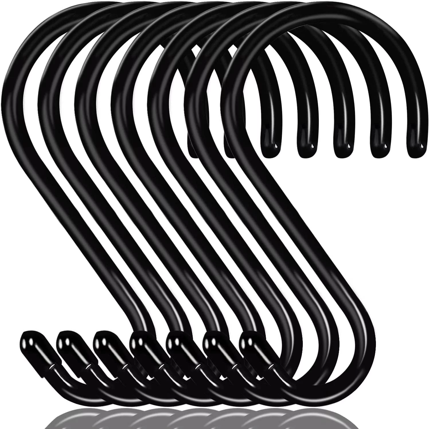 6 Inch Large S Hooks for Hanging Plants, Non Slip Vinyl Coated S Hooks Heavy Duty, Metal Black Closet Hanger Hooks for Hanging Plant Jeans Pot Pan Clothes Purses Towel Bags Scarfs- 8 Pack