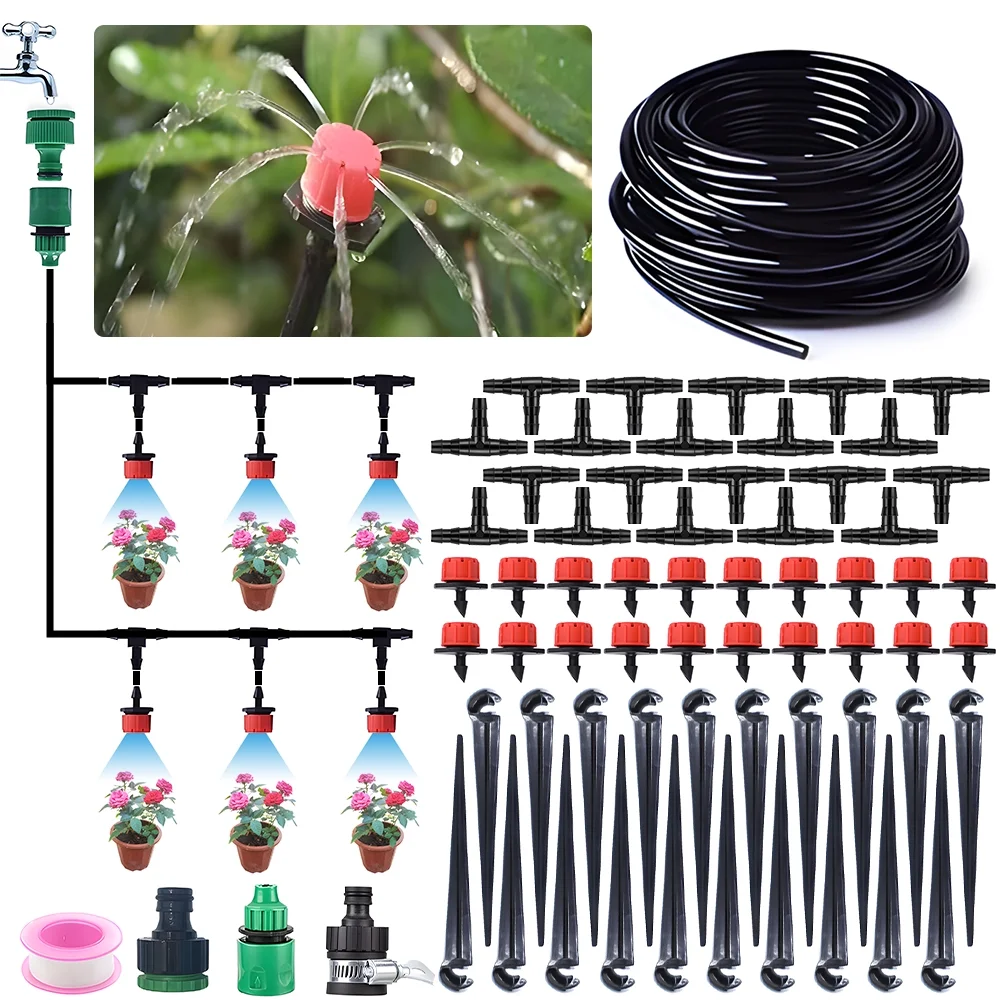 Irrigation System,- 49ft Patio With 4/7-inch Adjustable Plant With 4/7-inch Kit - 49ft Drip Kit Adjustable Nozzle Emitters Patio Plant 4/7-inch Adjustable Nozzle Water With Drip Qisuo Drip
