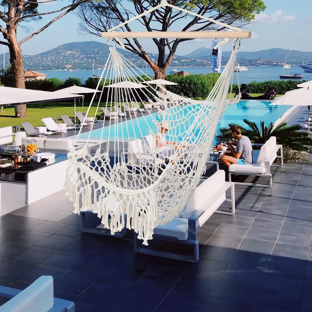 UBesGoo Cotton Rope Hammock Chair Sling With Tassel Beige
