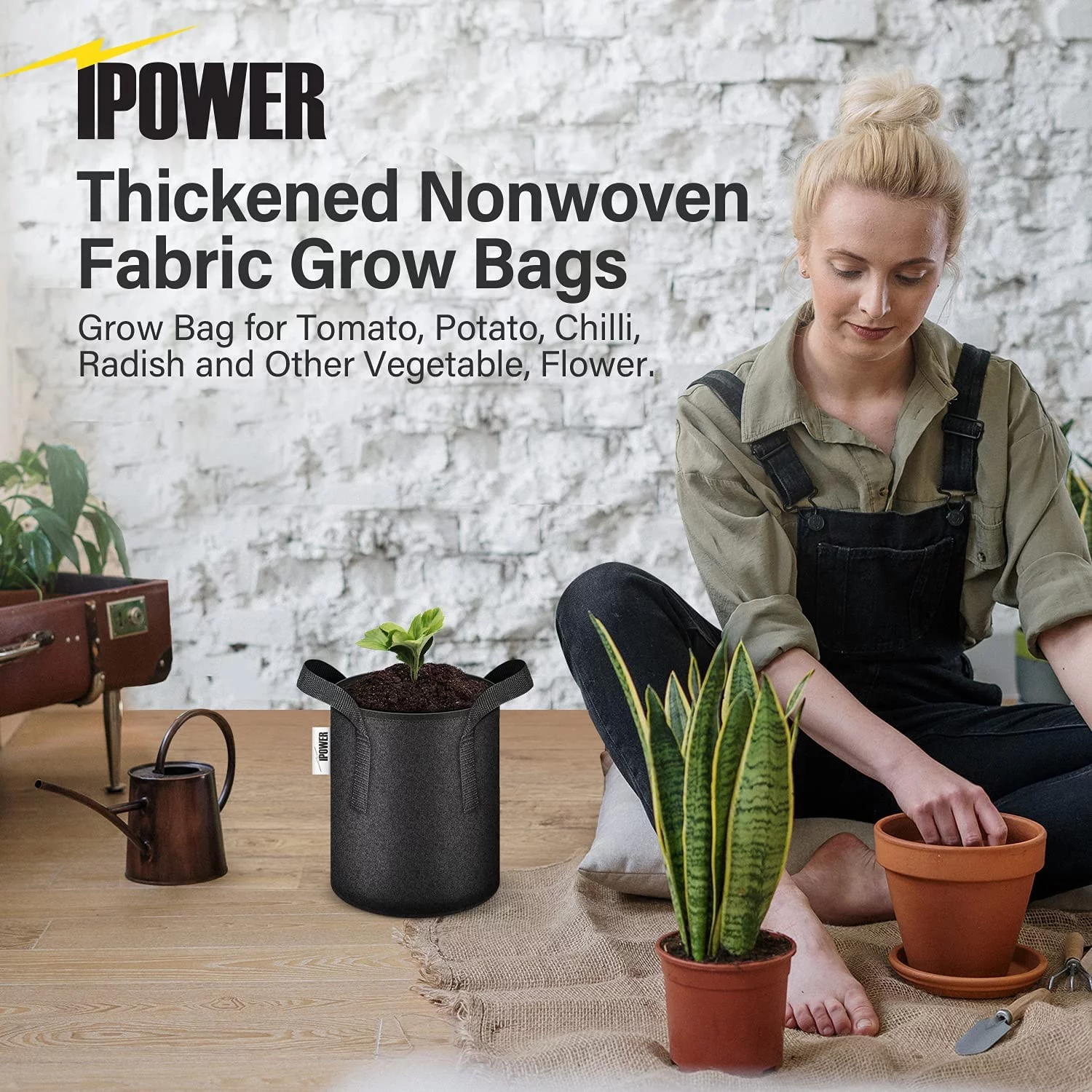 iPower Grow Bags Nonwoven Fabric Pots Aeration Container with Strap Handles, 5-Pack Black, 20 Gallon