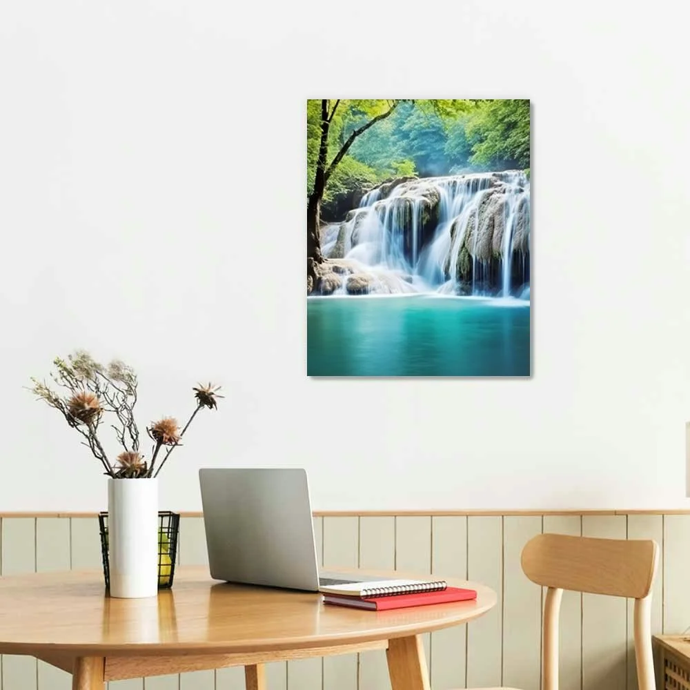 Shiartex Waterfall Wall Art Decor Canvas Print Picture Painting for Living Room Landscape Nature Wildlife Waterfall Green Tree Home Bedroom Decoration Modern Artwork -16x20inch