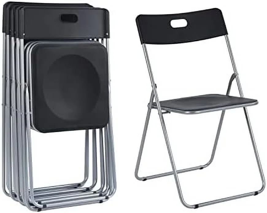 HYHBIBOOM 15.7'' Foldable Chair Lightweight Portable Commercial Chair with Plastic Seat for Desks Indoor/Outdoor for Home Office Student Study Chair  Black (6-Pack with Handle)