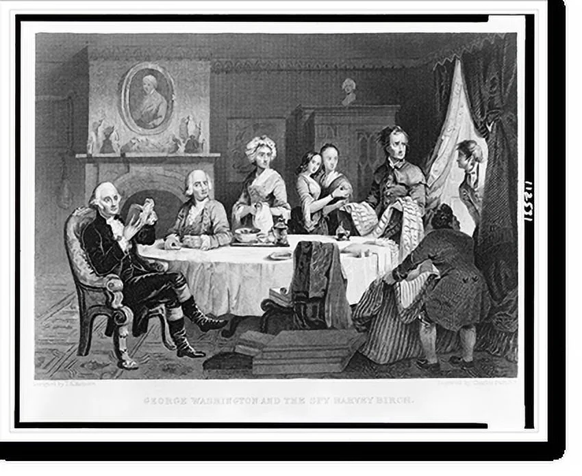 Historic Framed Print, George Washington and the spy Harvey Birch.designed by T.H. Matteson ; engraved by Charles Burt, N.Y., 17-7/8