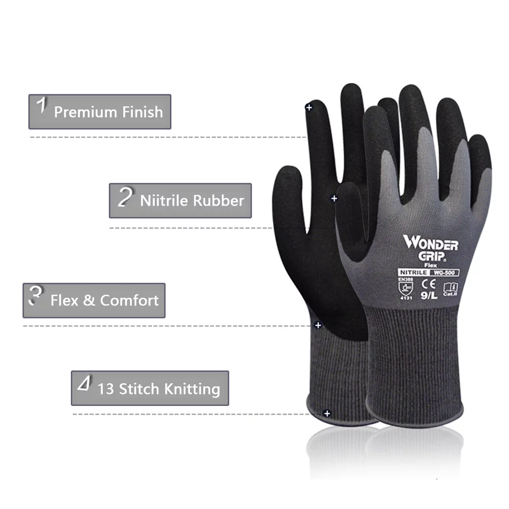 1-Pair Nitrile Impregnated Work Gloves Safety Gloves for Gardening Maintenance Warehouse for Men and Women (Black Gray L)