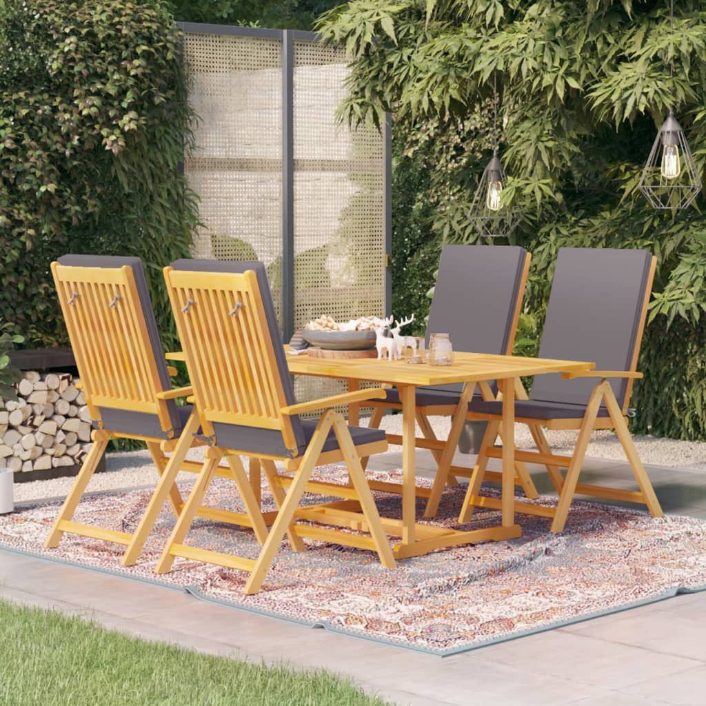 moobody 5 Piece Patio Dining Set with Gray Cushions Solid Teak Wood