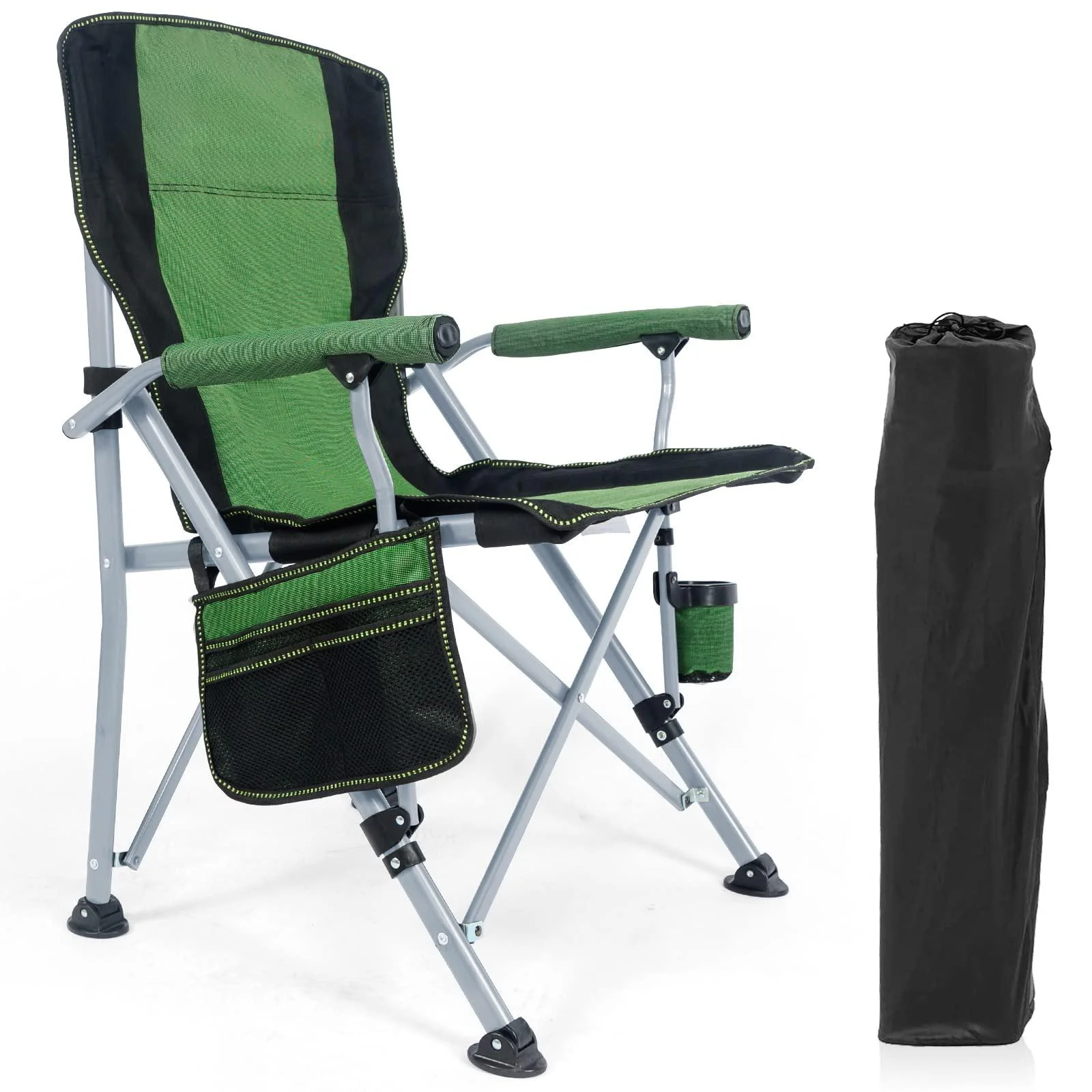Honeilife Folding Camping Chair Adult Support 330lbs, Heavy Duty Portable Outdoor Beach Chair, Foldable Lightweight Lawn Chair with Cup Holder&Carry Bag for Fishing Outside Sports Picnic, Green