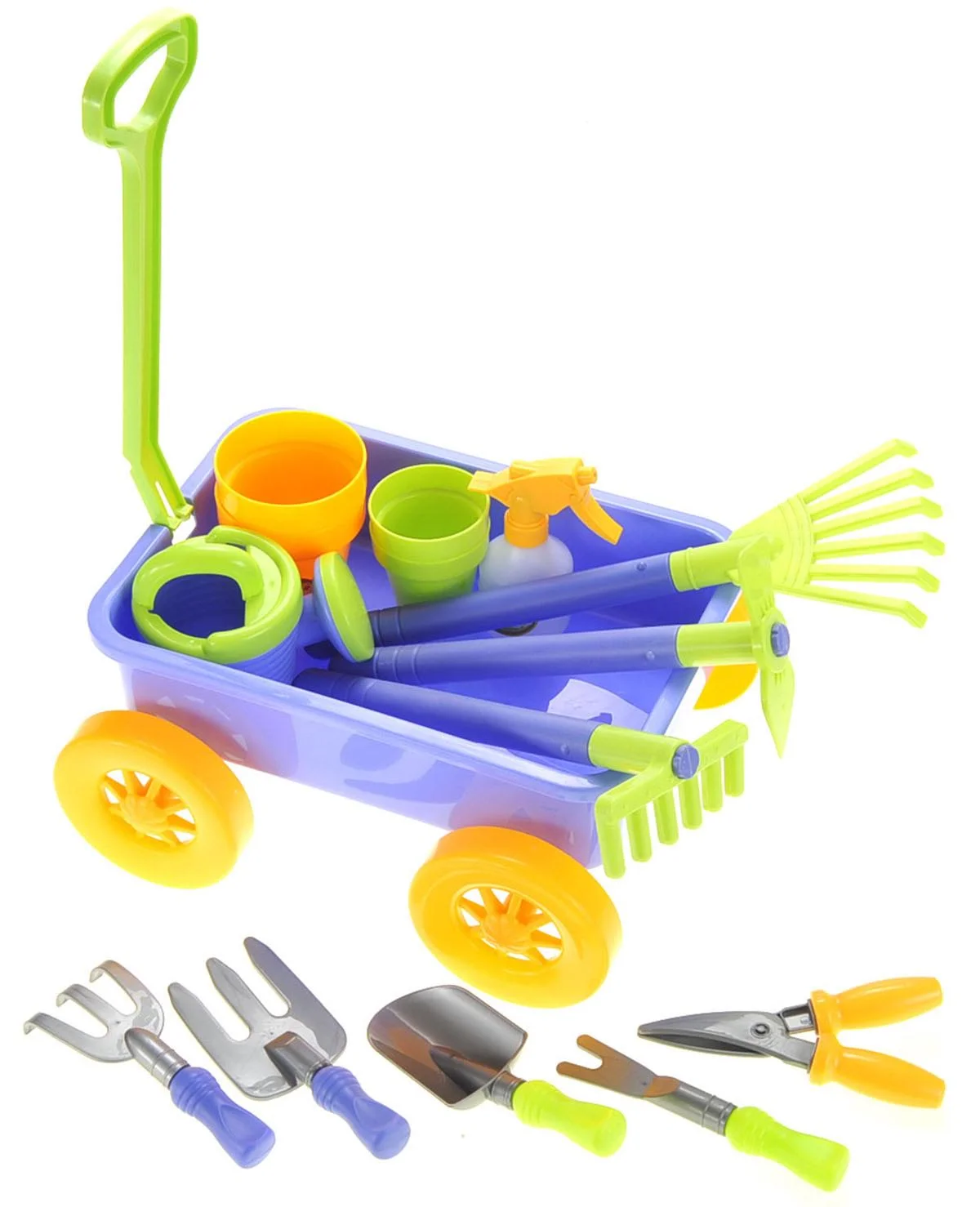 Garden Wagon with Handle Extension & Tools Toy Set