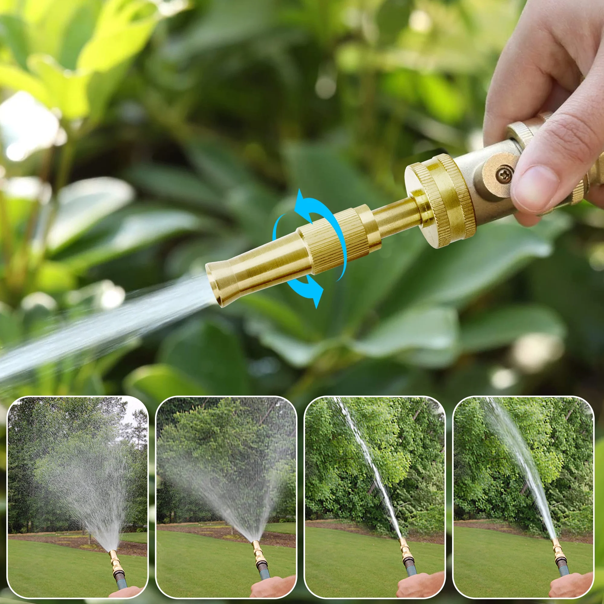 EEEkit Adjustable Twist Hose Nozzle, Heavy-Duty Brass Garden Hose Connector with Shut Off Valve, 3/4