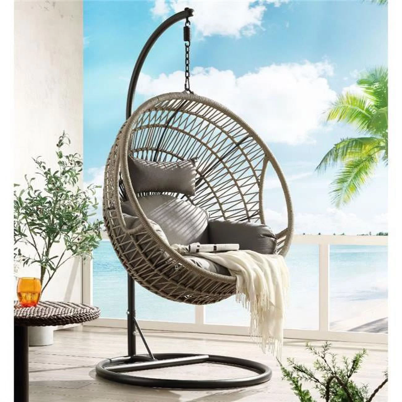 37 x 37 x 77 in. Vasant Patio Swing Chair with Stand, Fabric & Rope