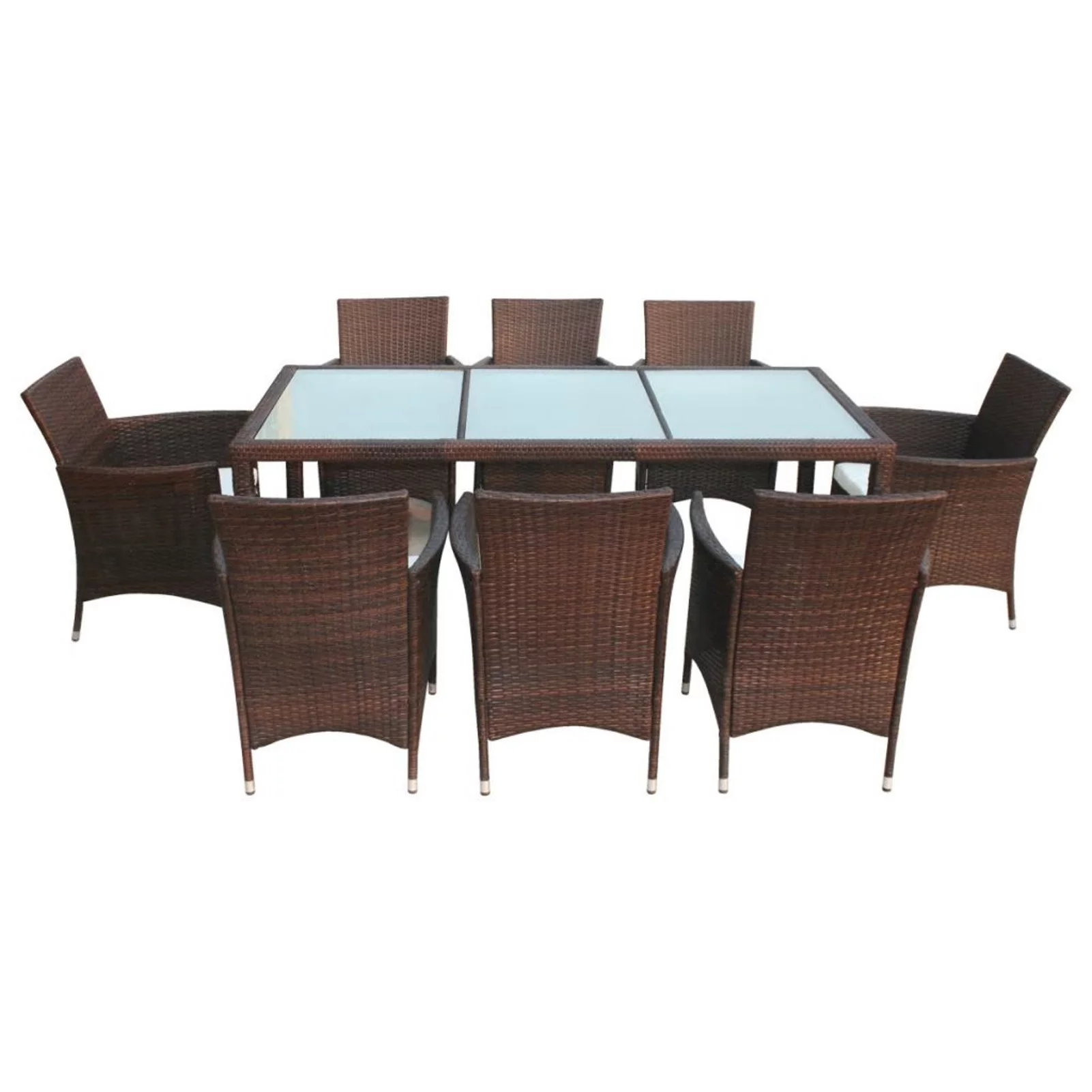 Carevas 9 Piece Patio Dining Set with Cushions Poly Rattan Brown