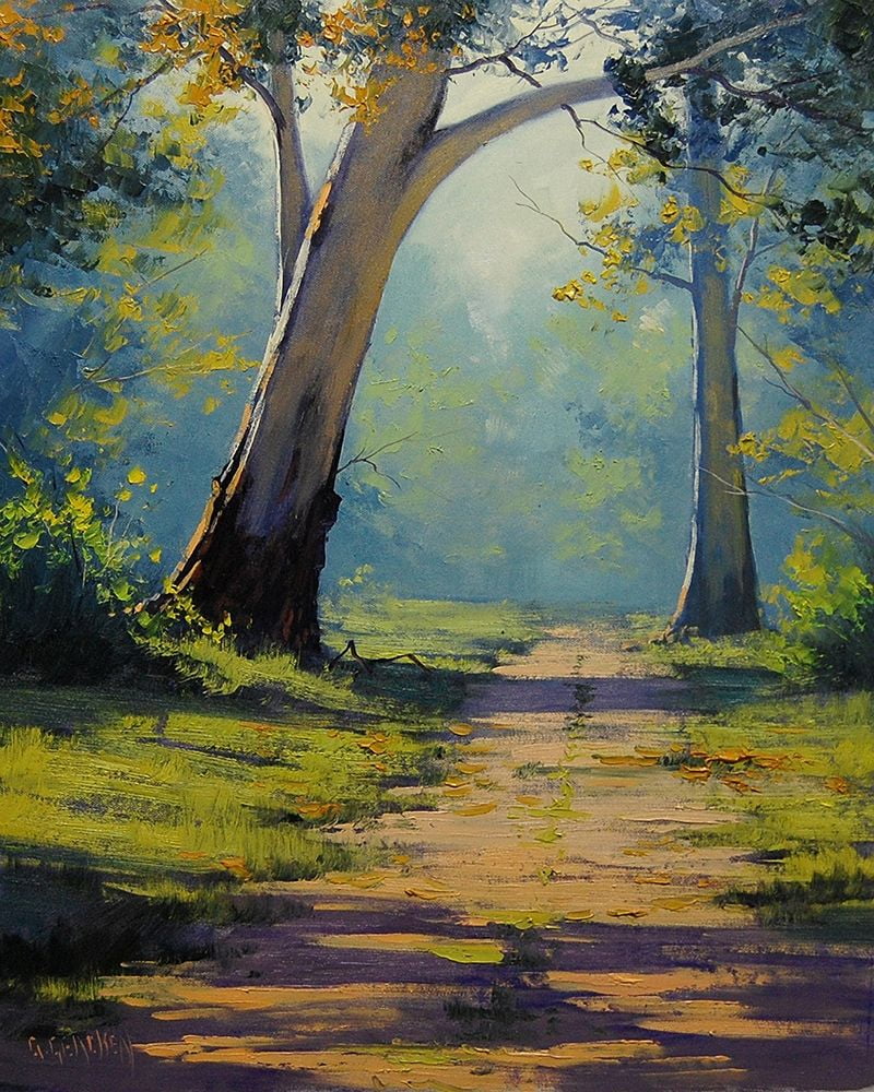 Gercken, Graham 12x14 Black Ornate Wood Framed with Double Matting Museum Art Print Titled - Forest Gum Trees