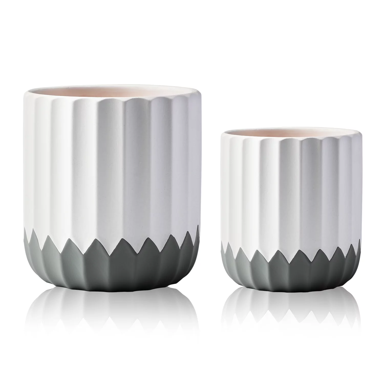 Mozing 2 Pack Ceramic Plant Pots Indoor - Set 4.8 + 6 inch Planter Pot with Drainage Hole (Gray)