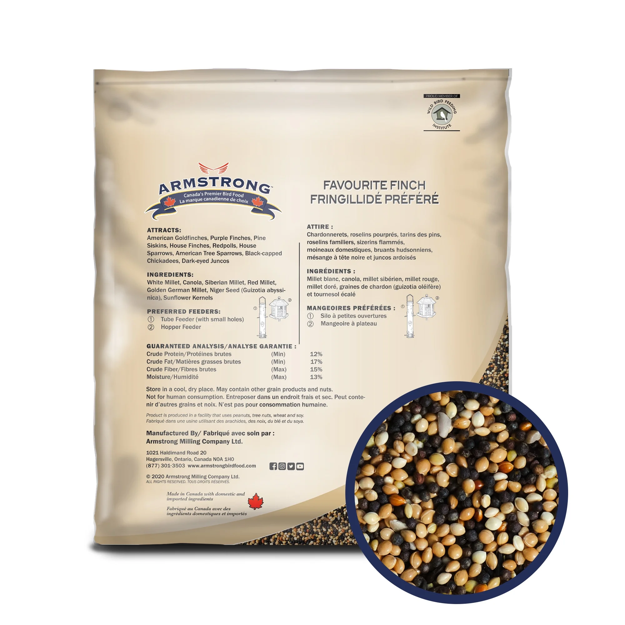 Armstrong Wild Bird Food Favourite Finch Bird Seed Blend with Nyjer and Sunflower Kernel Chips for American Goldfinches, House Finches, Pine Siskins and Songbirds for Outside Feeders, 5lbs