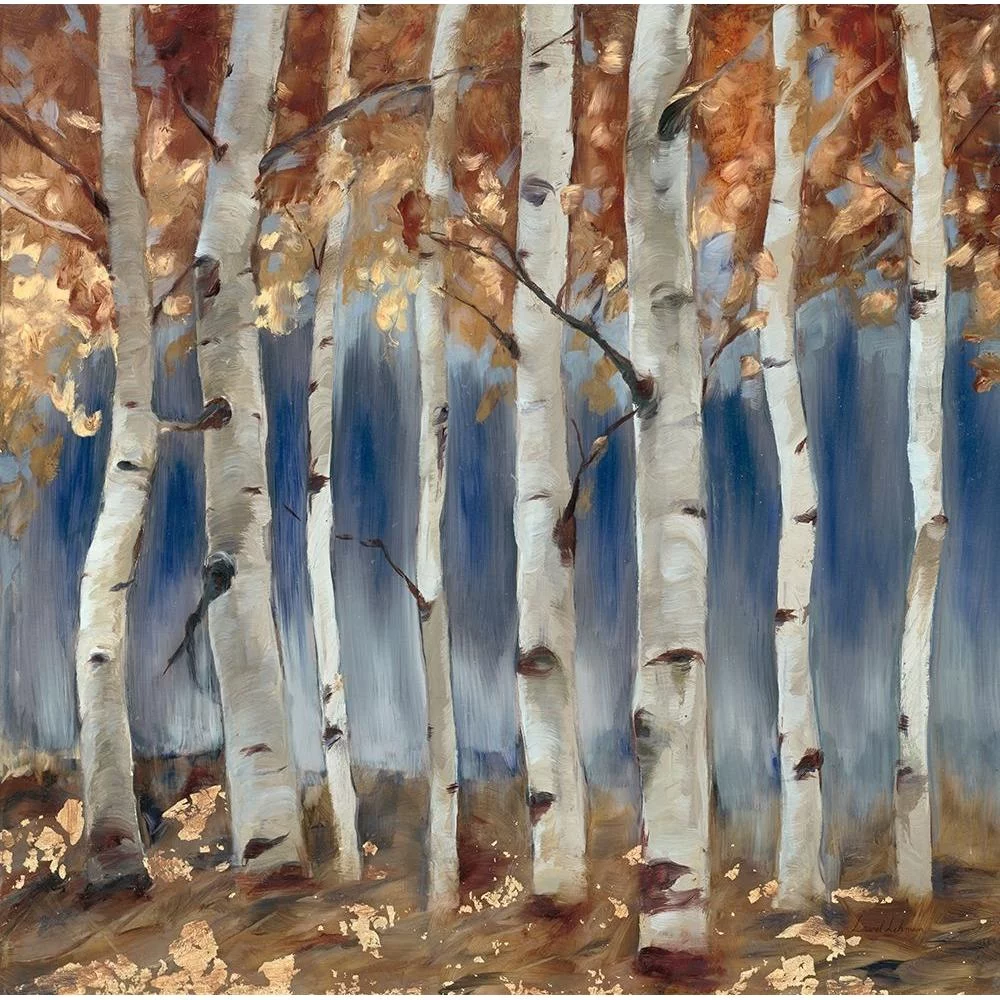 Lehman, Laurel 12x12 Black Modern Framed Museum Art Print Titled - Copper and Blue Birch Trees, Square 1