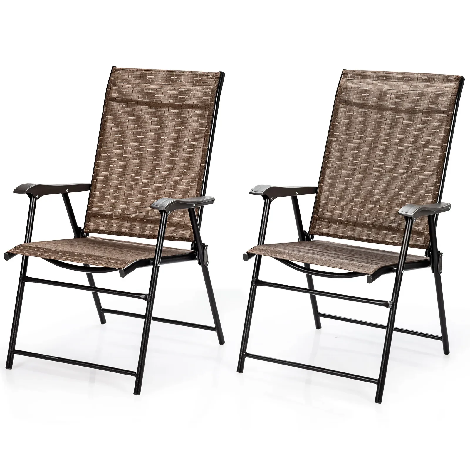Patiojoy 2PCS Outdoor Patio Folding Chairs Camping Portable Dining Chair Brown