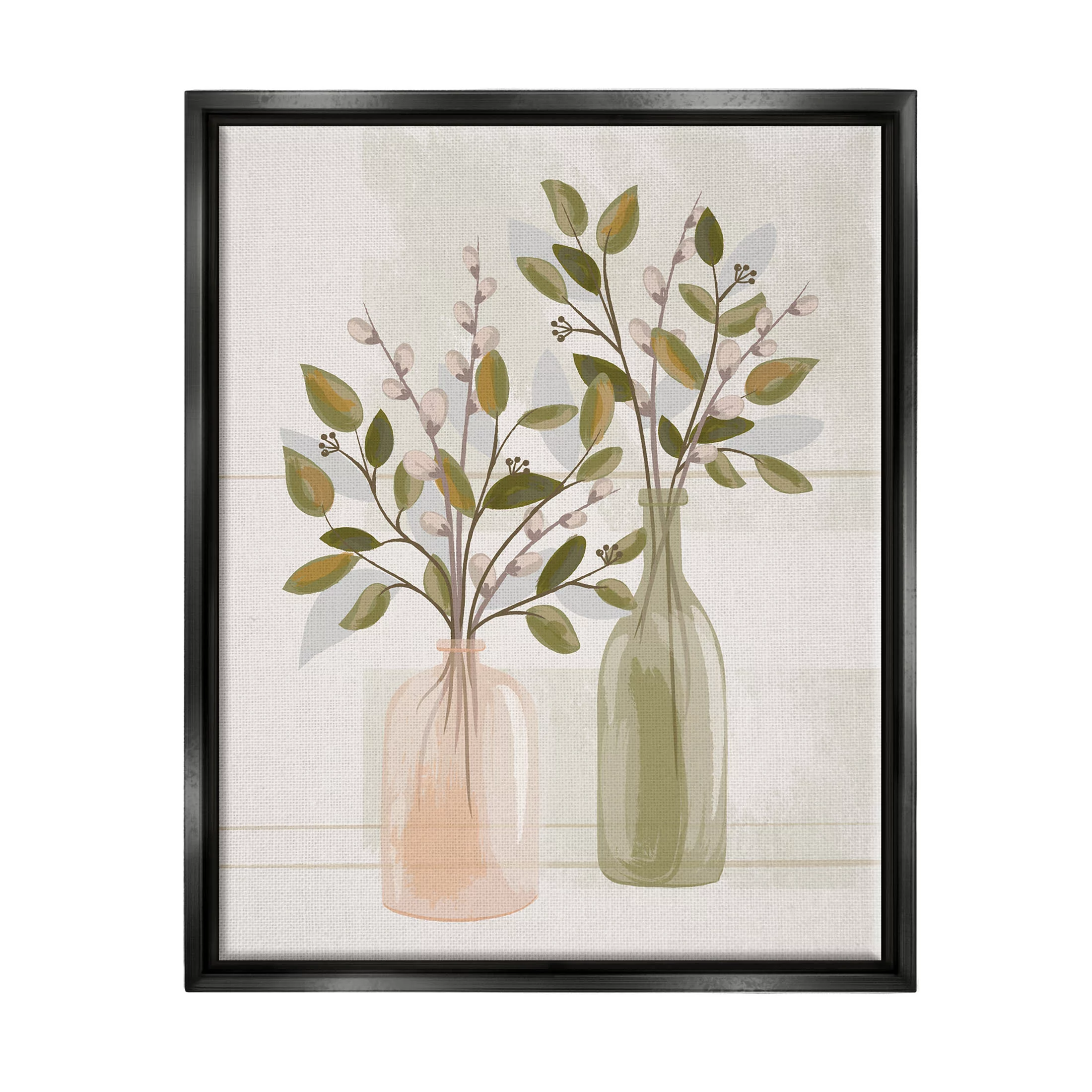 Pussy Willow Ikebana Vases Botanical & Floral Graphic Art Jet Black Framed Art Print Wall Art