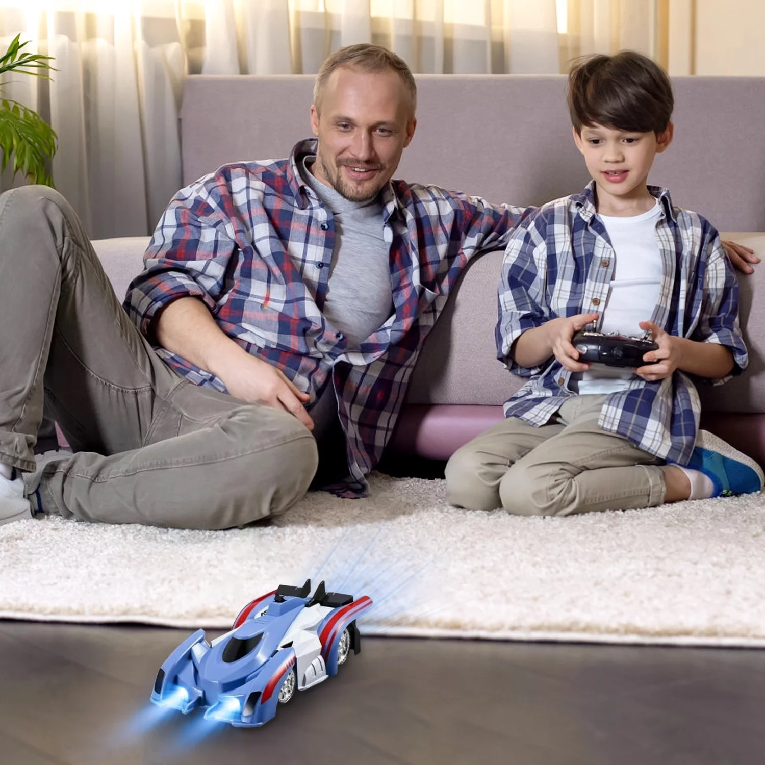 Remote Control Wall Climbing Racer Car Toy for Kids, iMounTEK 360°Rotating Stunt Toy Car with LED Light, Dual Mode RC Car, Blue