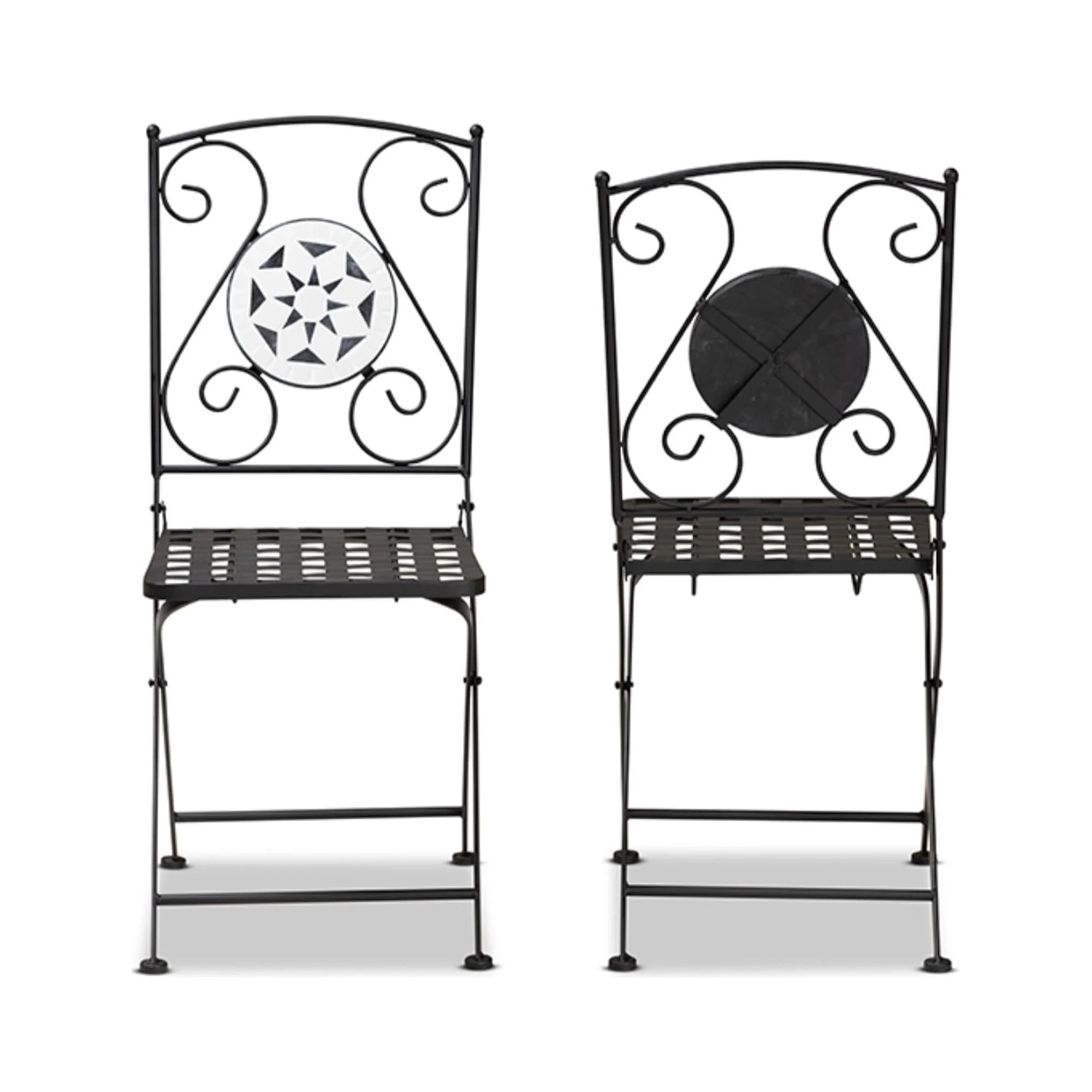 Baxton Studio Julius Modern and Contemporary Black Finished Metal and Multi-Colored Glass 2-Piece Outdoor Dining Chair Set