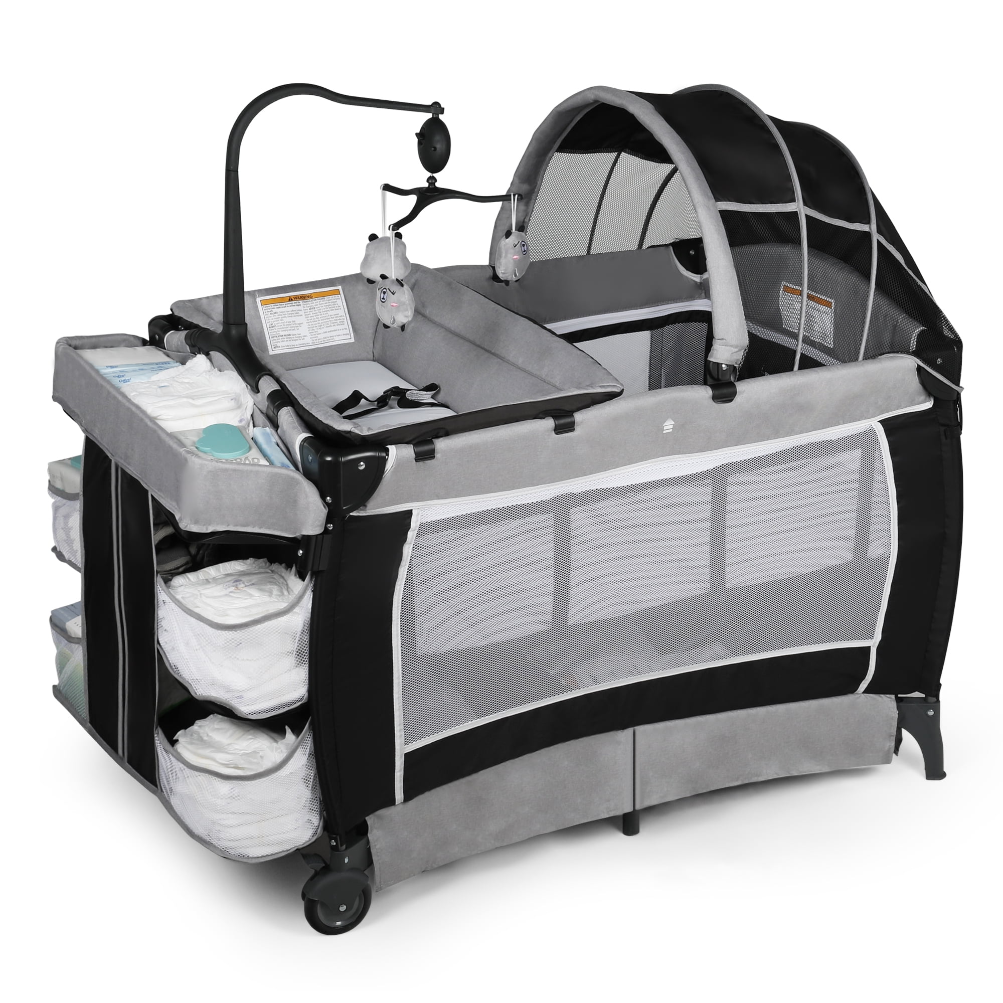 AILEEKISS Unisex Nursery Center, Foldable Baby Playard with Changing Table for Newborn, Storage Rack