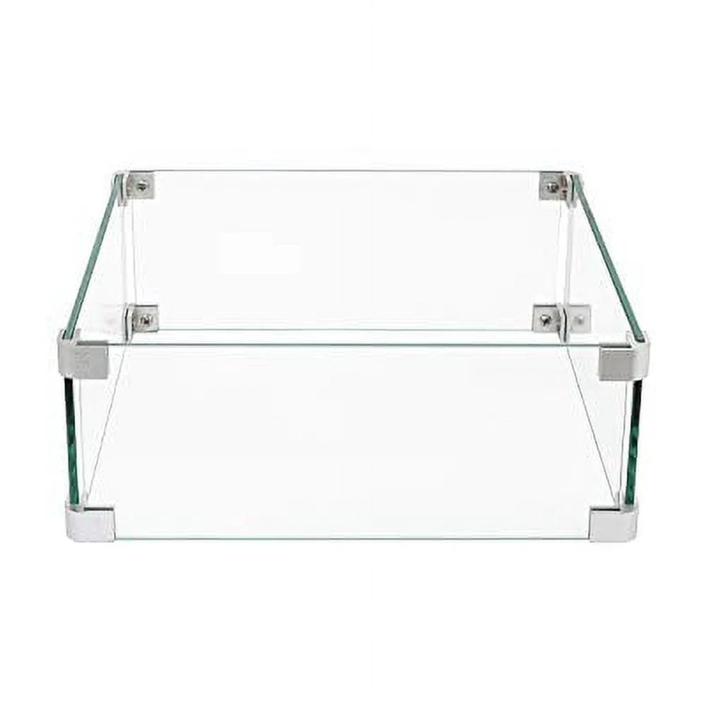 HOMPUS Square Glass Wind Guard,14x14x5.5 inches Tempered Glass for Outdoor Fire Pit Table
