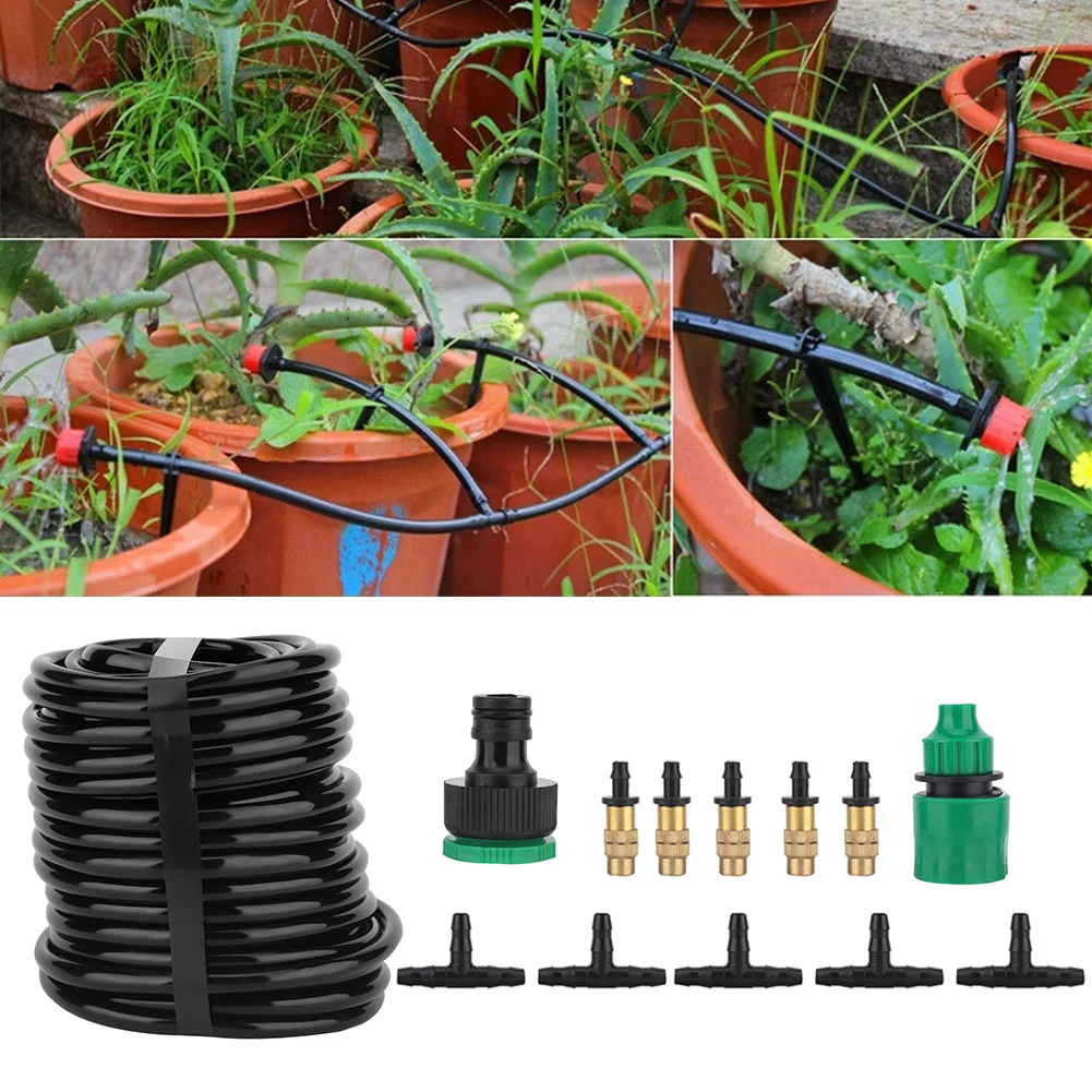 Fyearfly Drip Irrigation System Kits, 15m 20 Copper Nozzles, Hose Irrigation System, Self-Watering Dropper Kit for Plants, Landscape, Lawn (Me)