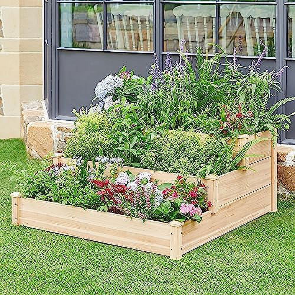 3 Tier Raised Garden Bed Wood Garden Box Wooden Vegetables/Flower/Herb Elevated Garden Planter Boxes Outdoor