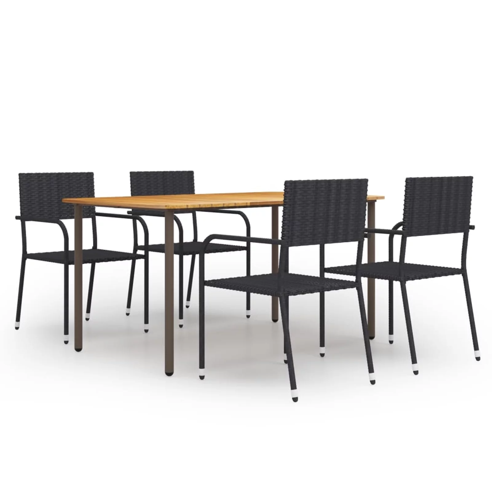 Walmeck 5 Piece Patio Dining Set Poly Rattan Black