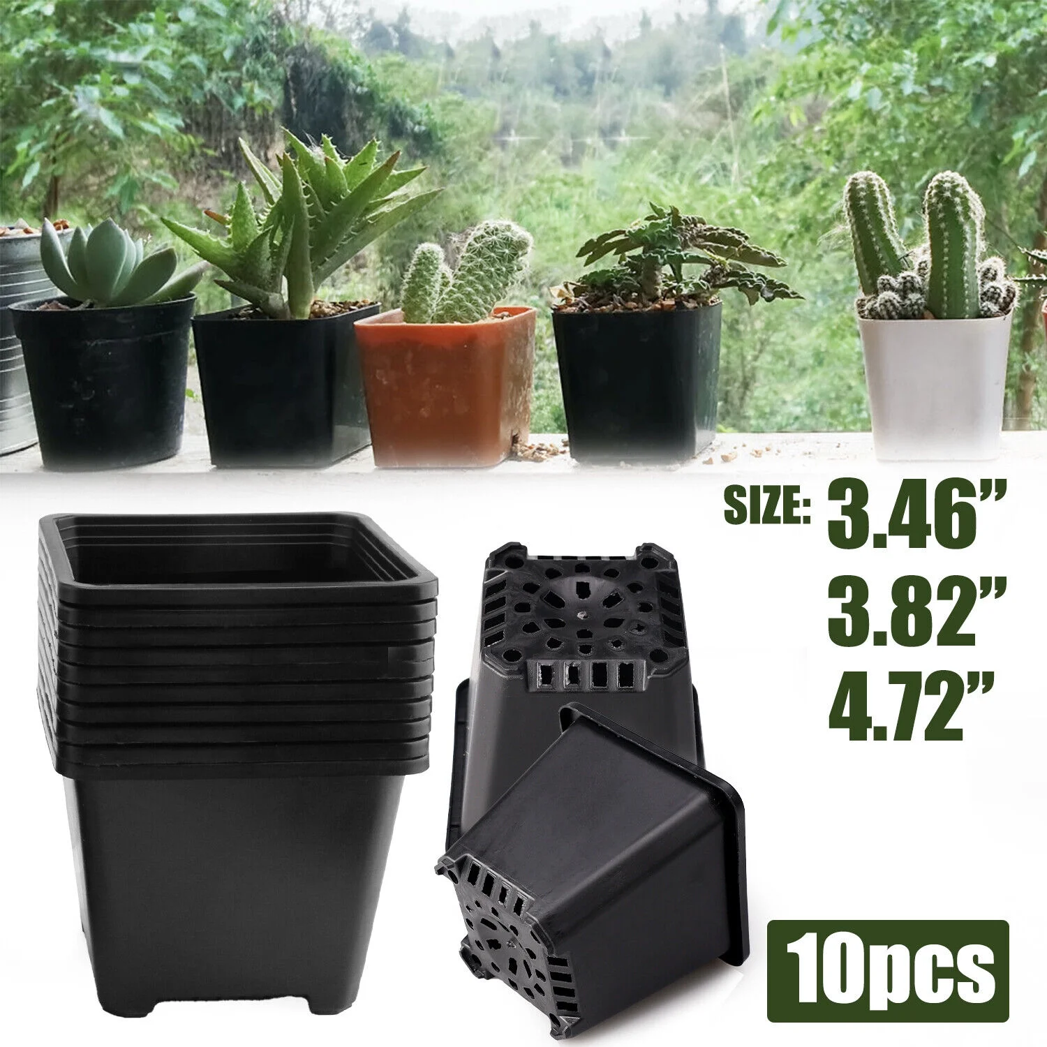Black Square Plastic Seedling Pots Seed Pots Flower Pots Transplant Pot Home US