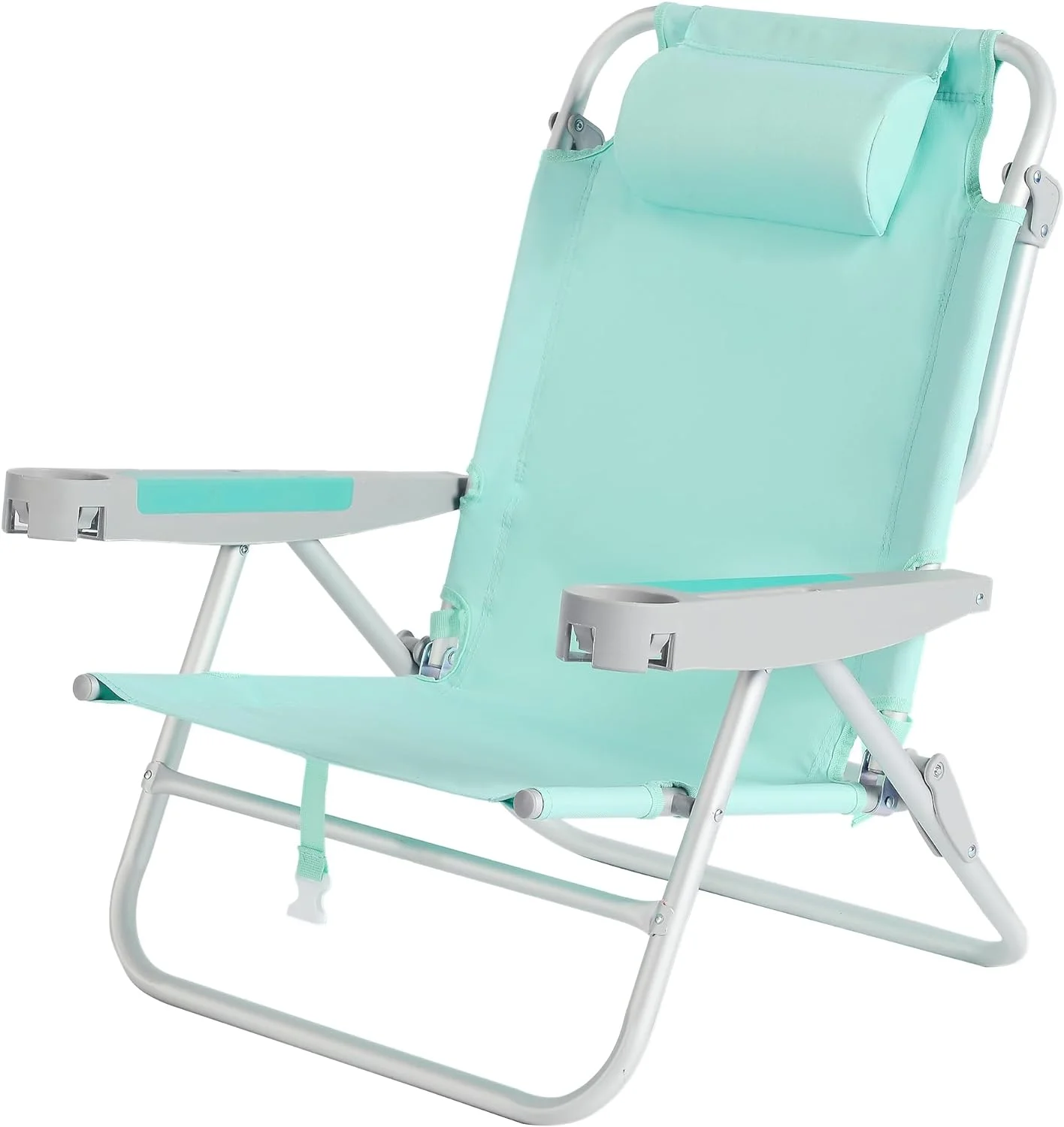 SUNNYFEEL Low Folding Beach Chair 500 LBS Heavy Duty 5 Position Lay Flat, XL Oversized Portable Sand Camping Chairs with Cup Holder for Outdoor/Trip, Lightweight Backpack Beach Chairs for Adults