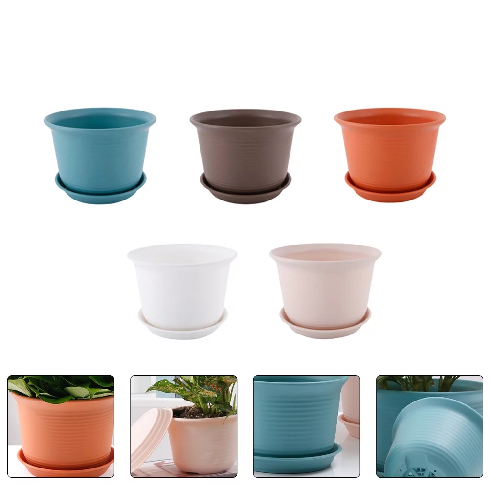 5Pcs Plastic Flowerpot Home Office Ceramic Simulation Planter with Drainage Hole
