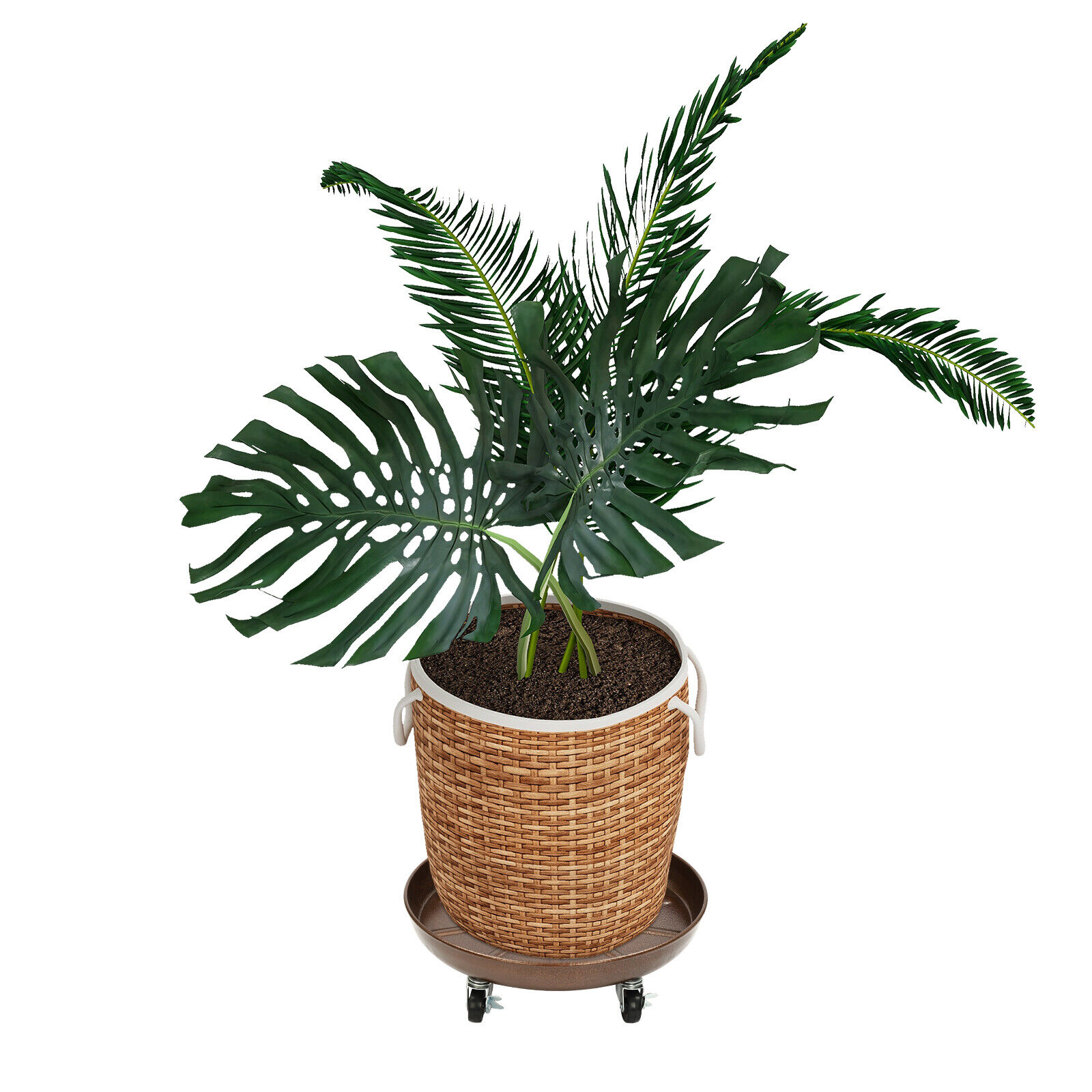 2 x Plant Stand Flowerpot Pot Trolley with Wheels Movable Flexible Plant Saucer +10* Universal Wheels