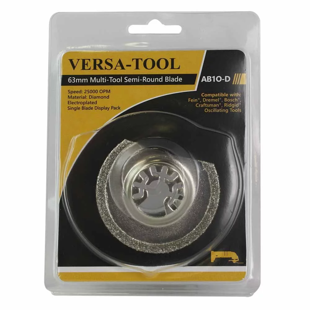 Versa Tool AB1O-D 63mm Diamond Semi-Round Electroplated Single Blade Display Pack Fits Fein Multimaster, Dremel, Bosch, Craftsman, Ridgid Oscillating Tools