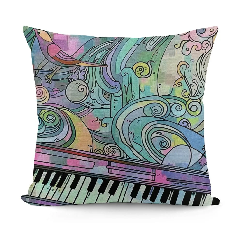 Qlloopoed Decorative Throw Pillow Cover Yellow Music Hand Draw Abstract Studio Birthday Play Doodle Production Drawn Equipment Soft Cushion Covers for Couch Car Bedroom White